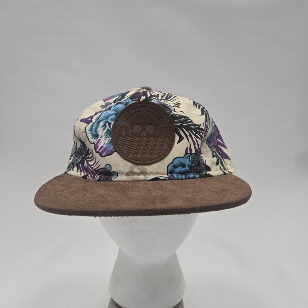 Neff Paradise Reef Floral Snapback Hat Brown Faux Suede‎ Brim Skull Patch Cap